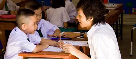 Student teacher with elementary students